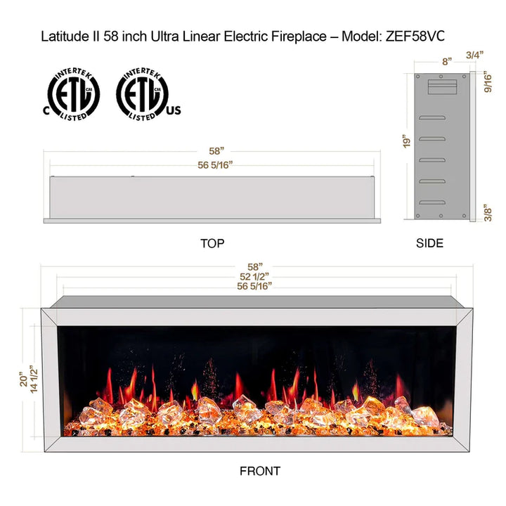 Litedeer Latitude II 58-in Smart Control Electric Fireplace Wifi Enabled - ZEF58VC