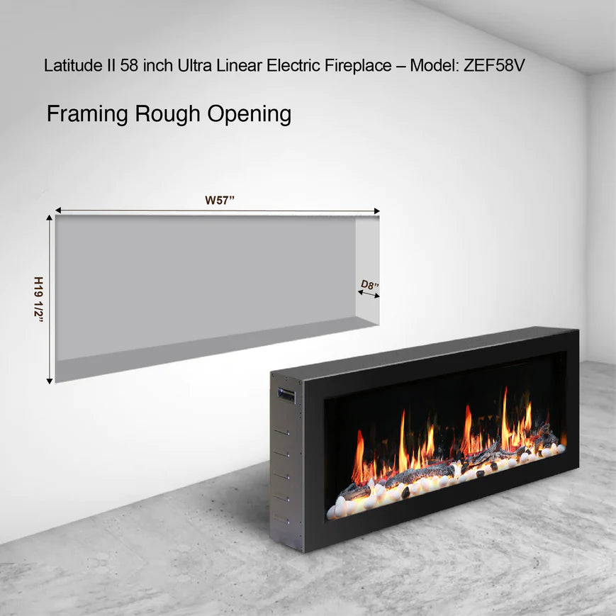 Litedeer Gloria II 58" Smart Push-in Electric Fireplace with App - ZEF58VS, Silver White