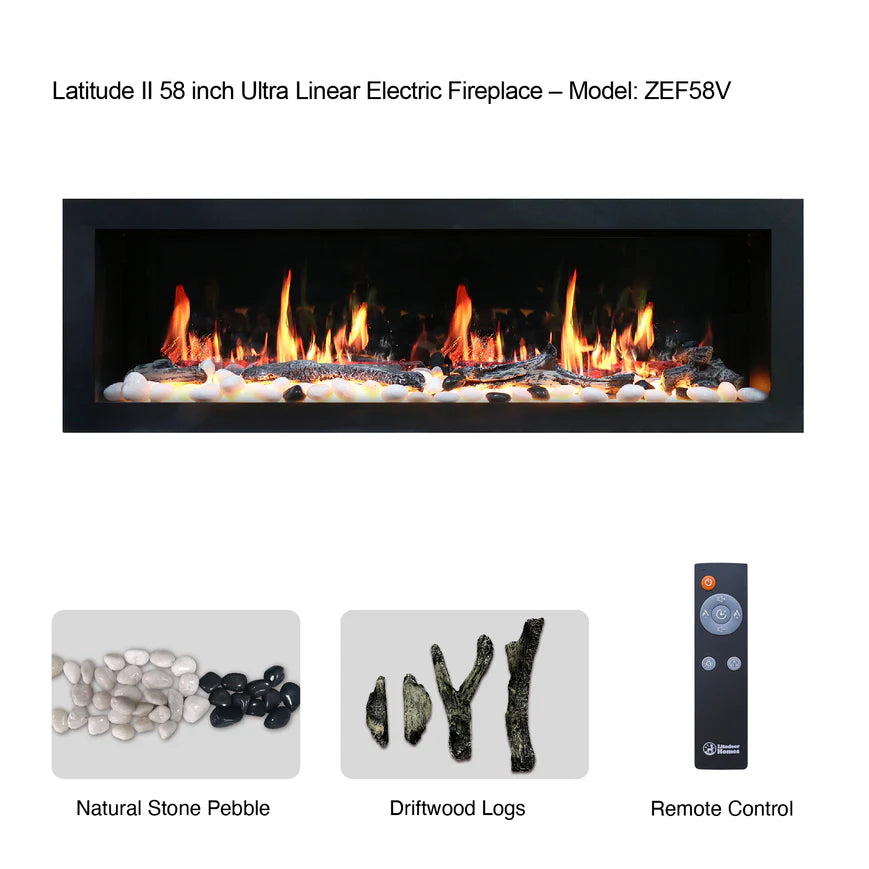 Litedeer Latitude II 58" Wall Mounted Electric Fireplace with App - ZEF58V