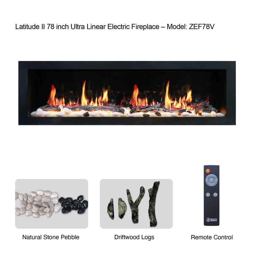 Litedeer Latitude II 78" Smart Linear Electric Fireplace with App - ZEF78V